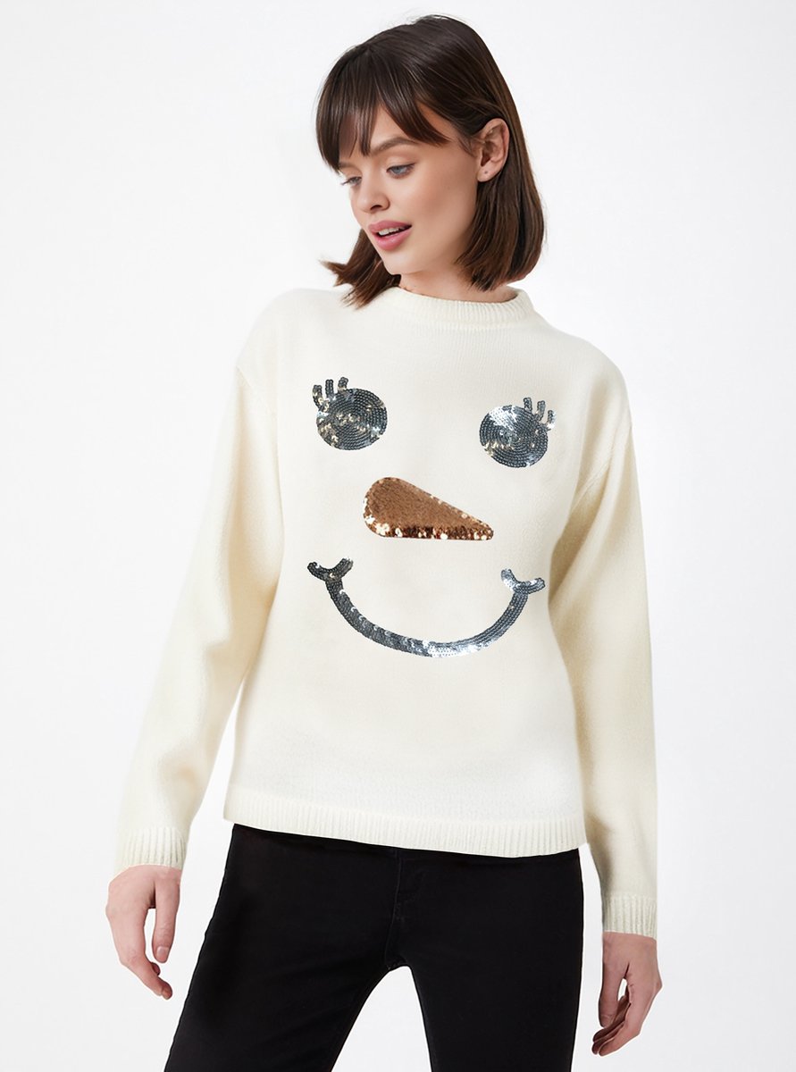 Foute Kersttrui / Sweater Dames met Glitter | Olaf | Wit | Maat L